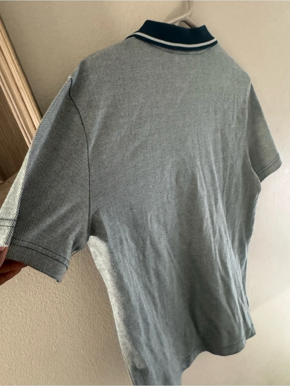 Banana Republic Light Gray Polo with Navy Trim Collar